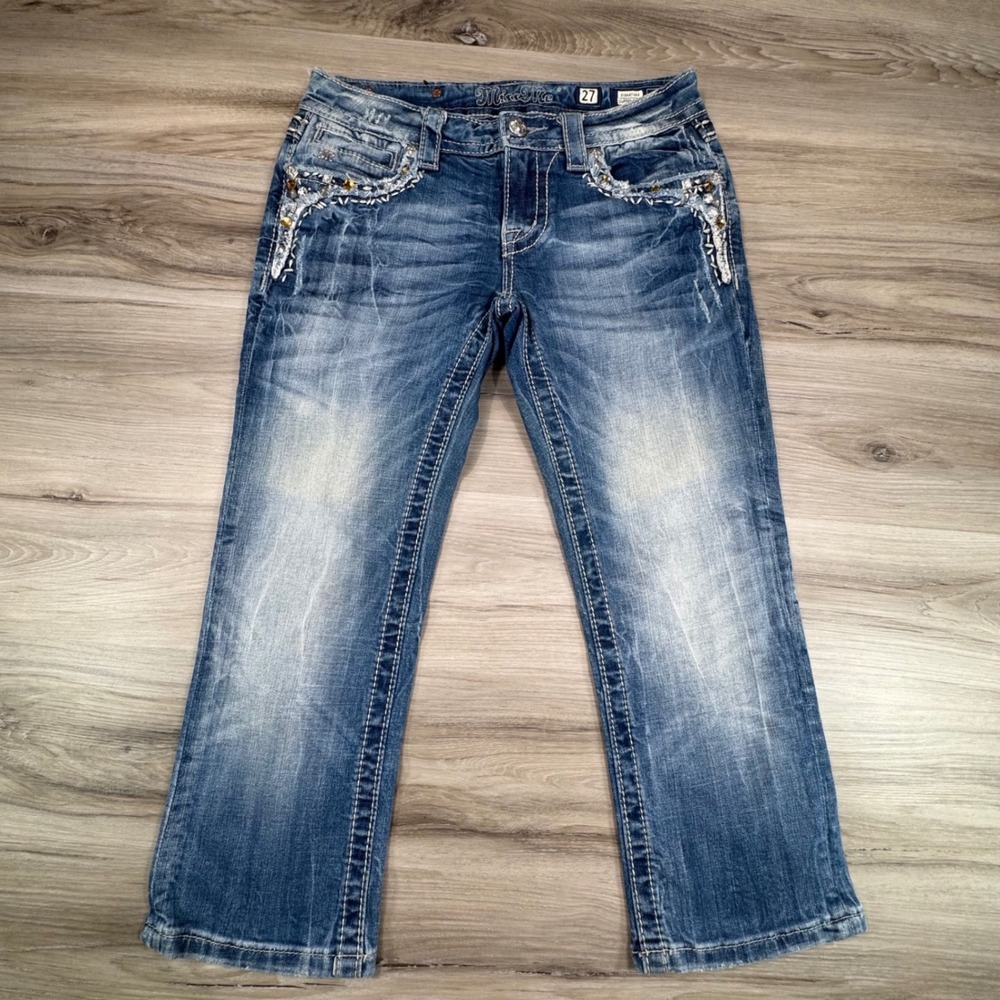 Miss Me Signature Cuffed Capri Jeans Size 27 Medium Wash Embellished JP5755P4 - Picture 2 of 16